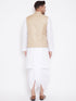 Vastramay Beige Cotton Silk Jacket & White Dhoti Kurta Baap Beta Set